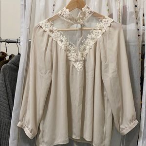 forever21 cream lace turtleneck chiffon top blouse